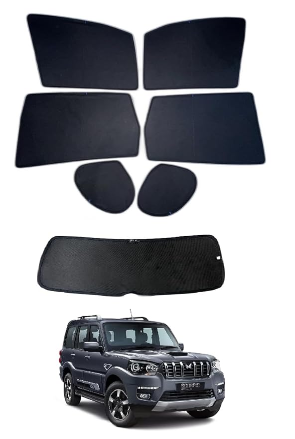 Jeet Enterprises Premium Car Sunshade Fix Type Non-Magnetic Curtain with Rear Dicky Curtain Set of 7pc for Mahindra Scorpio Classic