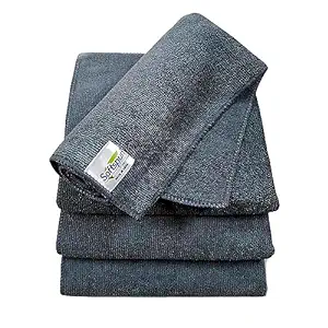 SOFTSPUN Microfiber Cloth - 4 pcs - 40x40 cms - 340 GSM Grey! Thick Lint & Streak-Free Multipurpose Cloths - Automotive Microfibre Towels for Car Bike Cleaning Polishing Washing & Detailing.…