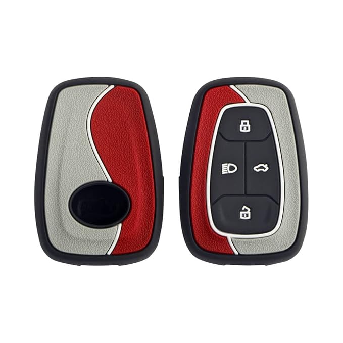 KeyCare Duo Style Key Cover for Nexon, Harrier, Safari, Altroz, Tigor, Punch Smart Key (4 Button Smart Key, Red/Grey)